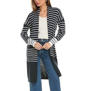 CAbi Boathouse duster cardigan sweater navy white stripe shawl collar new Large